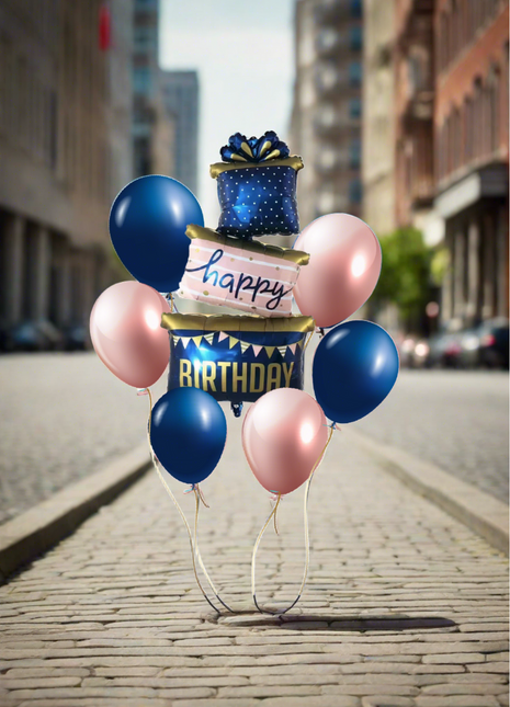 باقة بالونات على شكل هدية عيد ميلاد سعيدة