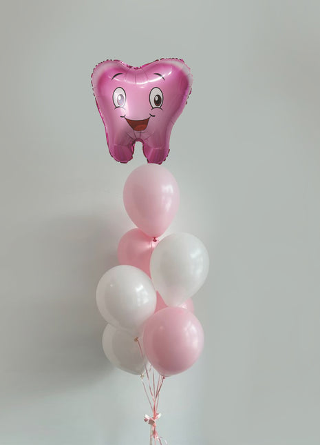 An image of Dental Teeth Shape Foil Balloons Bouquets, perfect for dental offices, orthodontic practices, or dental-themed parties.