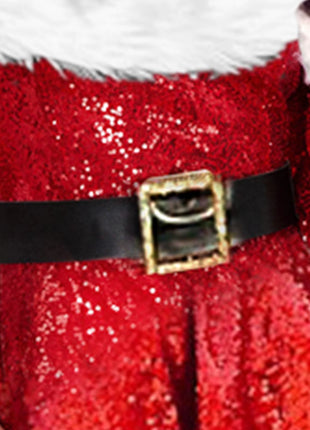 Women Plush Trim Sequins Long Sleeve off Shoulder Dress Party Costume Christmas Costume Santa Cosplay Dress