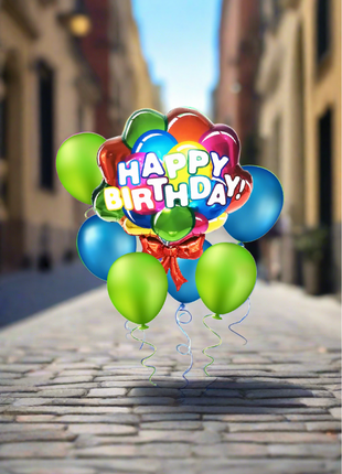 Happy Birthday latex balloons shape bouquet