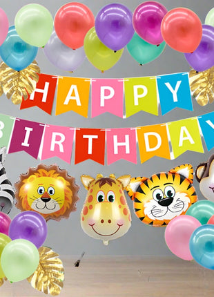 Jungle Theme banner, foil and latex balloons