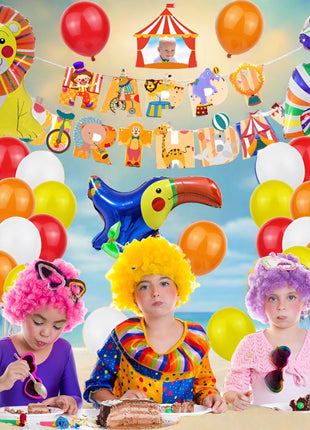 Circus banner, foil and latex balloons
