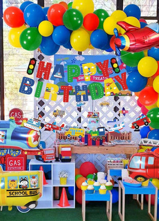 Transportaion Theme: banner, foil and latex balloons