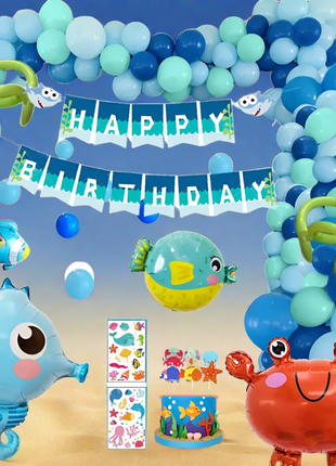 Sea Theme banner, foil and latex balloon collection