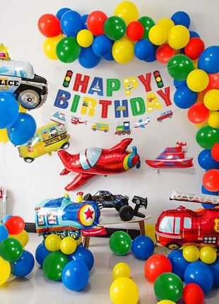 Transportaion Theme: banner, foil and latex balloons
