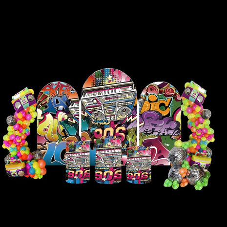 Three arches with printed 90's Graffiti 