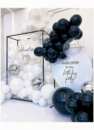 White & Black balloon garland with backdrop