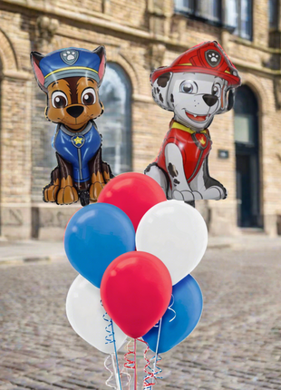 Paw Patrol balloon bouquet featuring colorful balloons with popular Paw Patrol characters.