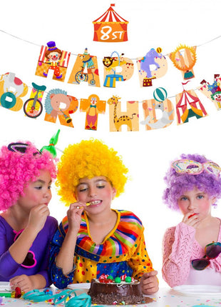 Circus banner, foil and latex balloons