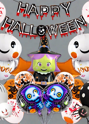 Halloween banner and foil and latex balloon collection