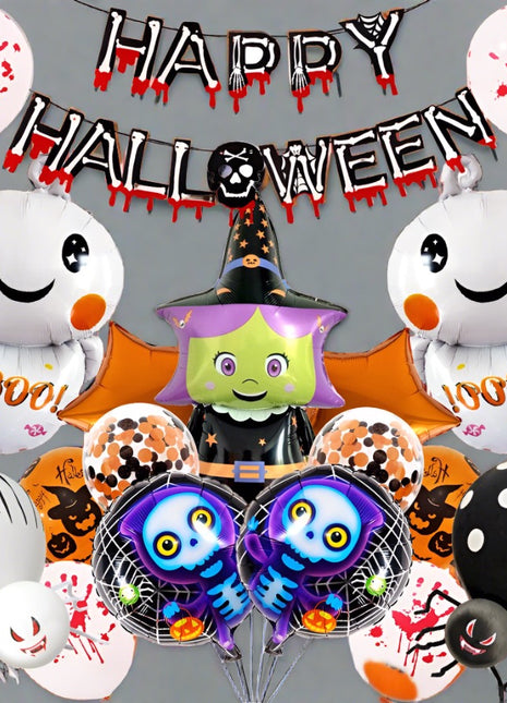 Halloween banner and foil and latex balloon collection