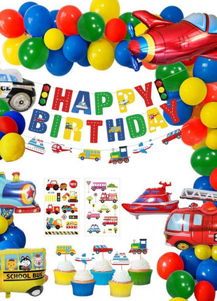 Transportaion Theme: banner, foil and latex balloons