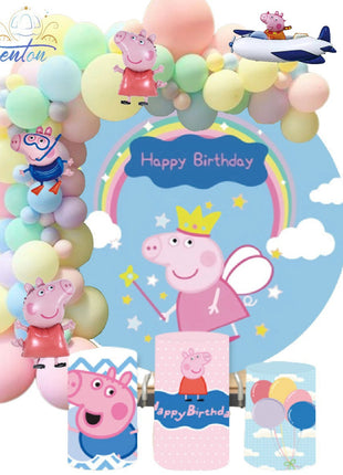 Peppa Pig themed round backdrop featuring vibrant colors and characters.